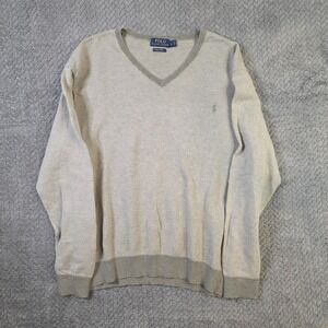 Polo Ralph Lauren Pima Cotton Sweater Mens Large Gray V Neck Lightweight Logo